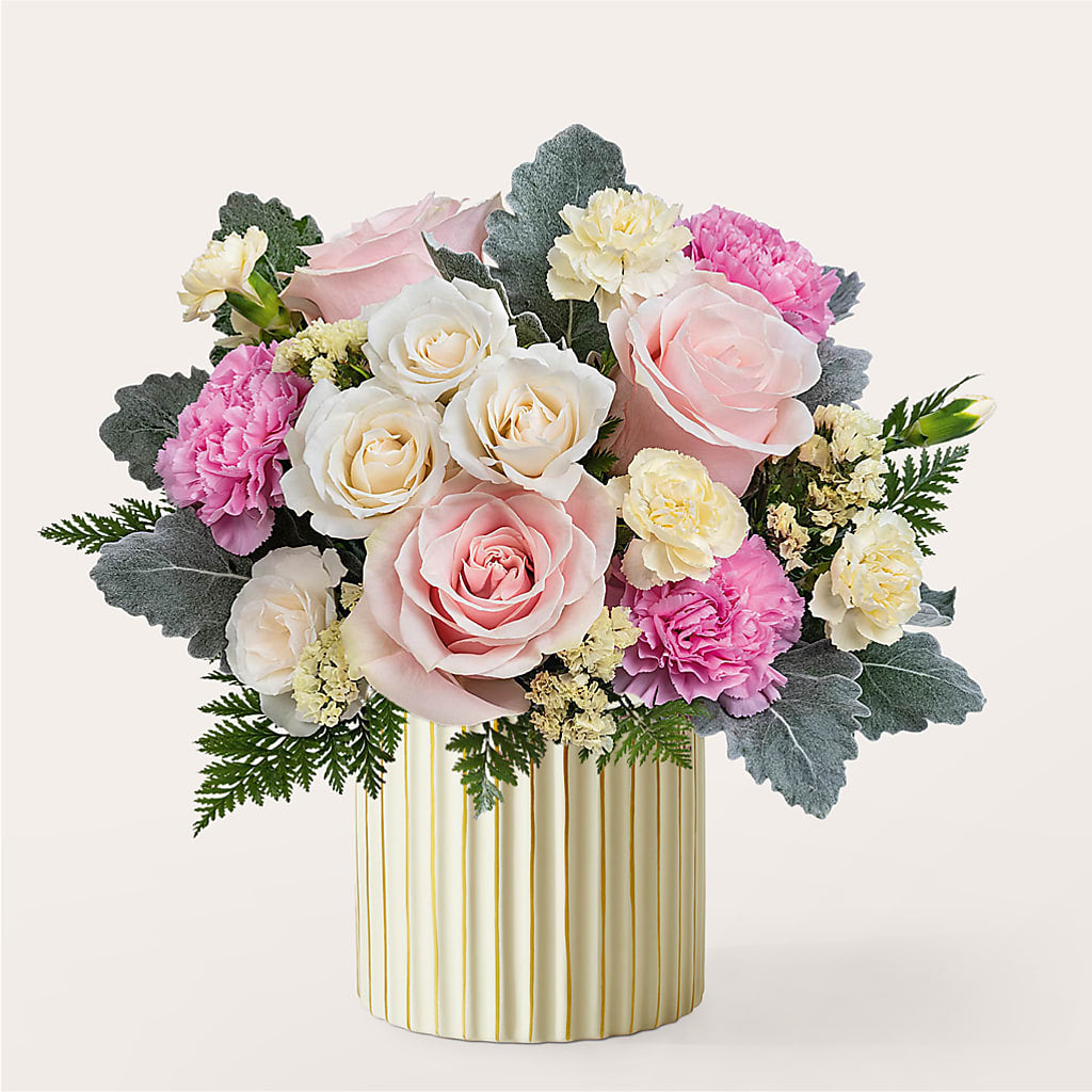 Blissful Moments Bouquet with Ivory Vase – HOMETOWN TREASURES FLORAL & GIFTS, Morris OK