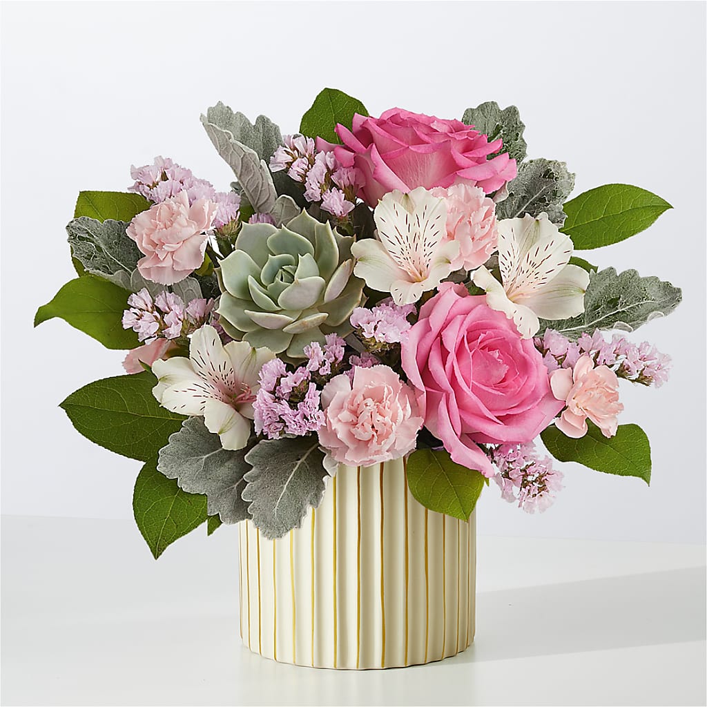 Dusty Rose Bouquet with Ivory Vase – HOMETOWN TREASURES FLORAL & GIFTS, Morris OK