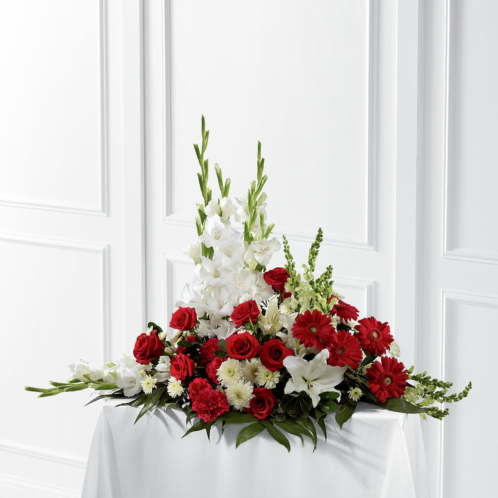 Crimson & White Arrangement – HOMETOWN TREASURES FLORAL & GIFTS, Morris OK