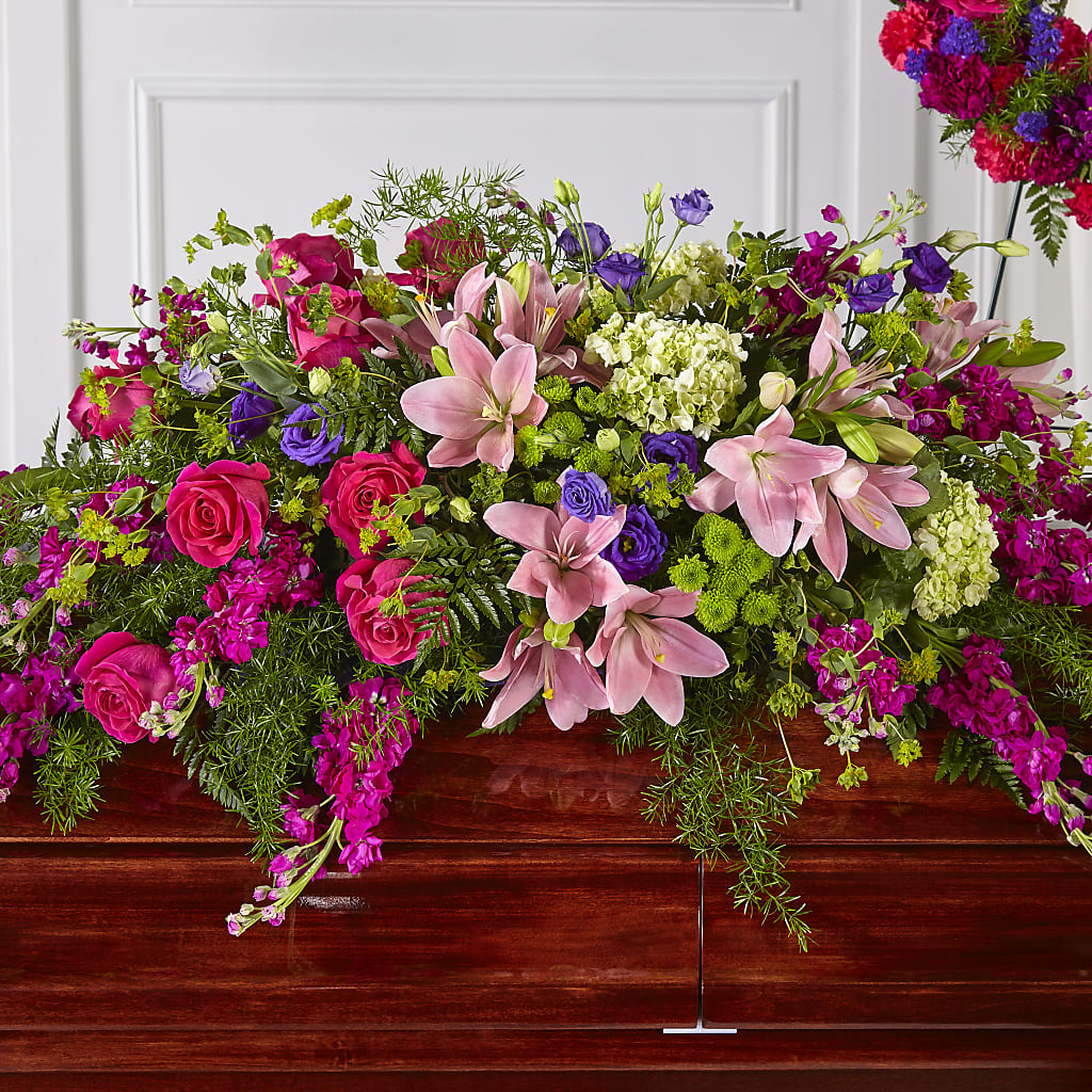 Radiant Tribute Casket Spray – HOMETOWN TREASURES FLORAL & GIFTS, Morris OK