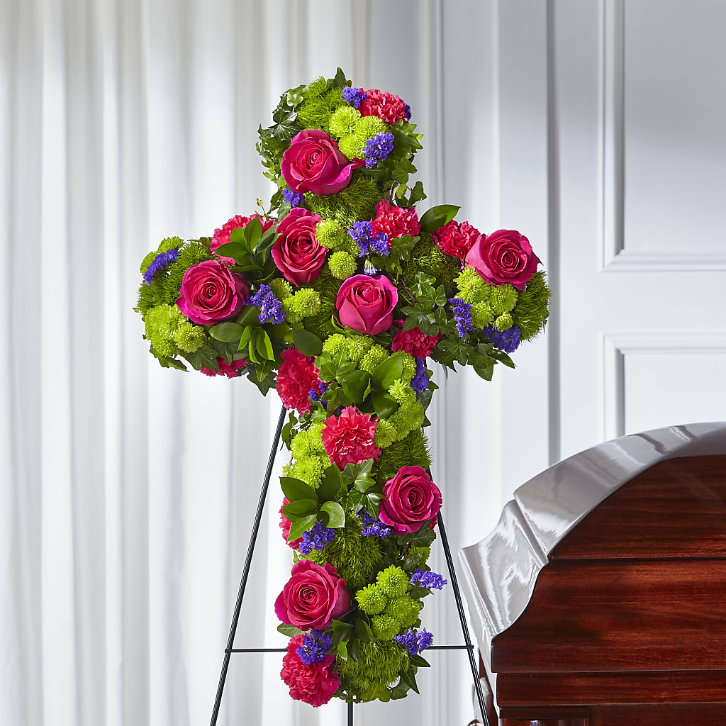 Tribute Rose Floral Cross – HOMETOWN TREASURES FLORAL & GIFTS, Morris OK