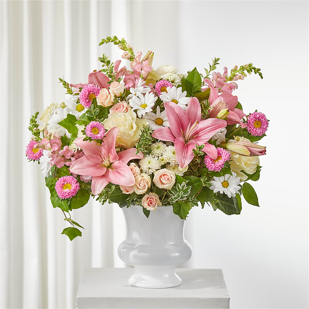 Empathetic Blooms Urn Arrangement – HOMETOWN TREASURES FLORAL & GIFTS, Morris OK