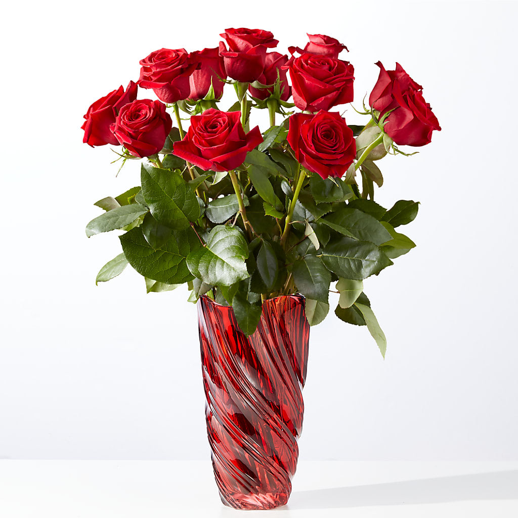 Classic Love Red Rose Bouquet with Luxe Swirl Vase – HOMETOWN TREASURES FLORAL & GIFTS, Morris OK