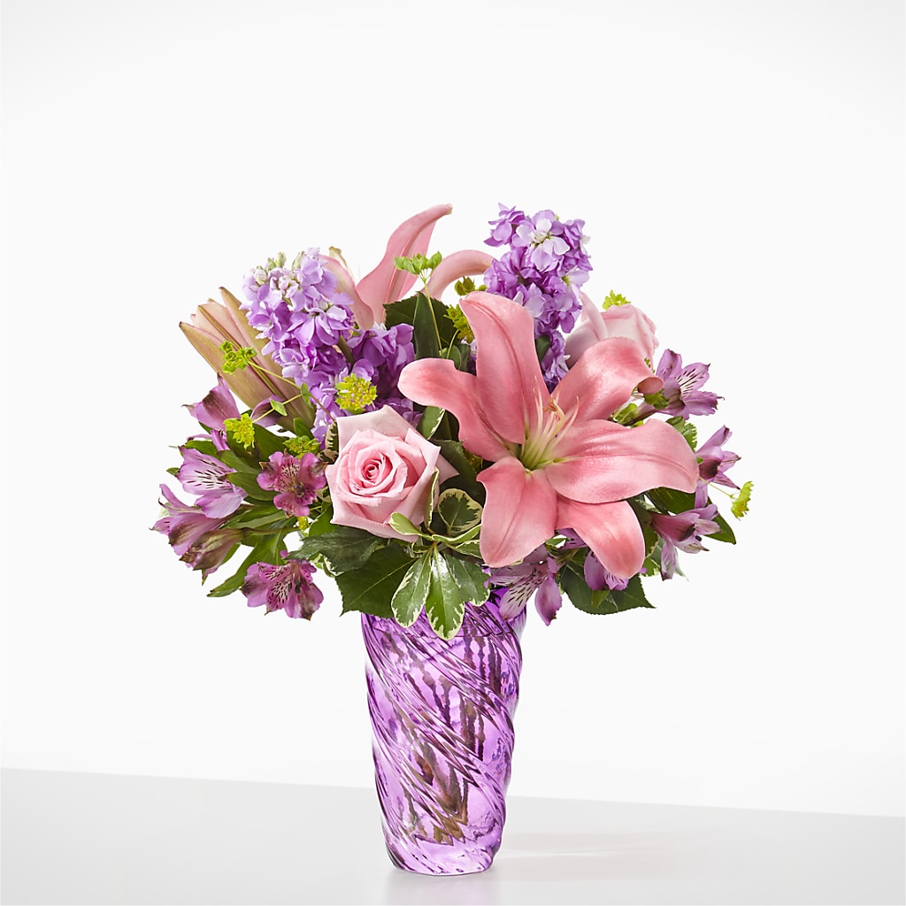 Precious Petals Bouquet with Luxe Swirl Vase – HOMETOWN TREASURES FLORAL & GIFTS, Morris OK