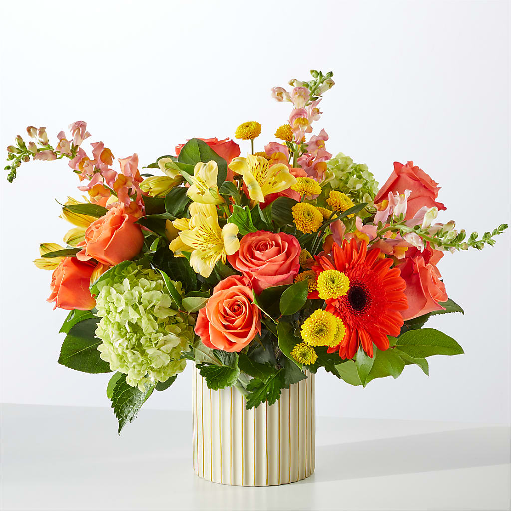 Autumn Sunshine Bouquet with Ivory Vase – HOMETOWN TREASURES FLORAL & GIFTS, Morris OK