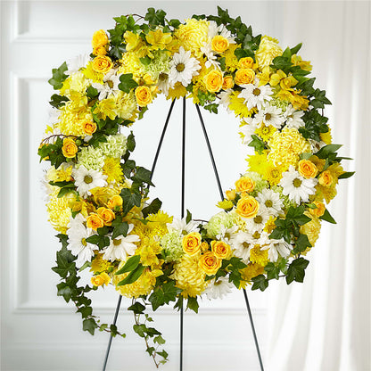Golden Remembrance Wreath – HOMETOWN TREASURES FLORAL & GIFTS, Morris OK