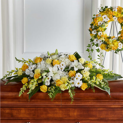 Golden Harmony Casket Spray – HOMETOWN TREASURES FLORAL & GIFTS, Morris OK