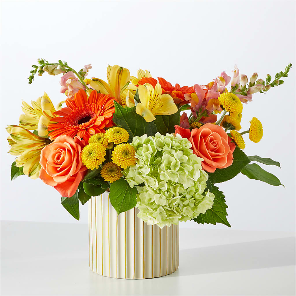Autumn Sunshine Bouquet with Ivory Vase – HOMETOWN TREASURES FLORAL & GIFTS, Morris OK