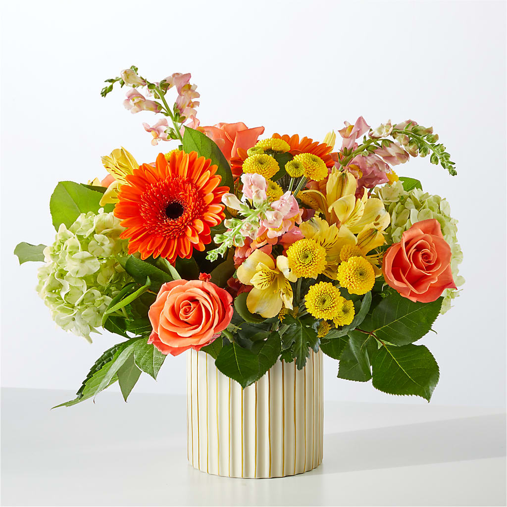 Autumn Sunshine Bouquet with Ivory Vase – HOMETOWN TREASURES FLORAL & GIFTS, Morris OK
