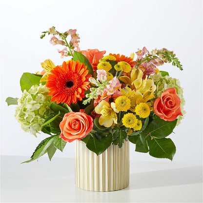 Autumn Sunshine Bouquet with Ivory Vase – HOMETOWN TREASURES FLORAL & GIFTS, Morris OK