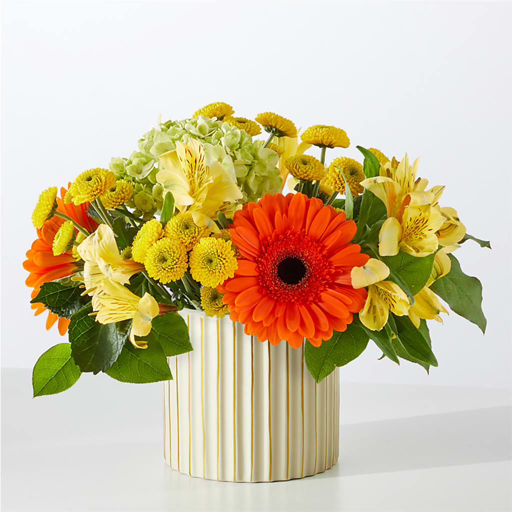 Autumn Sunshine Bouquet with Ivory Vase – HOMETOWN TREASURES FLORAL & GIFTS, Morris OK
