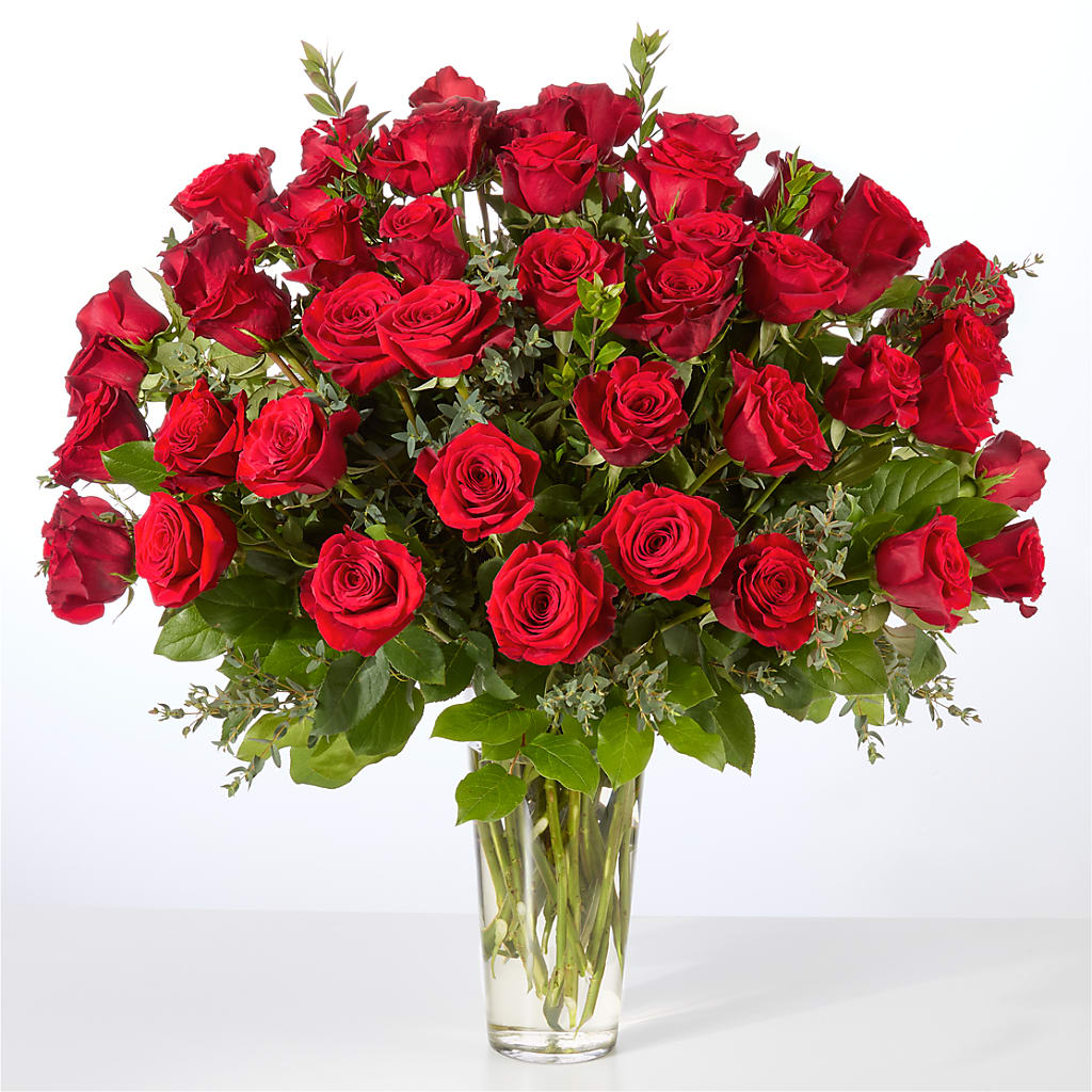 Forever Yours Fifty Stem Red Rose Bouquet – HOMETOWN TREASURES FLORAL & GIFTS, Morris OK