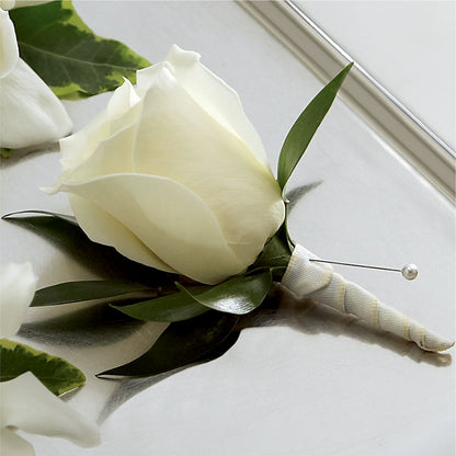 White Rose Boutonniere – HOMETOWN TREASURES FLORAL & GIFTS, Morris OK